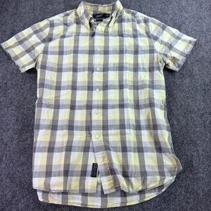 Grayers Button Down Shirt Men's Lg Yellow Grey Plaid Cotton Short Sleeve Casual